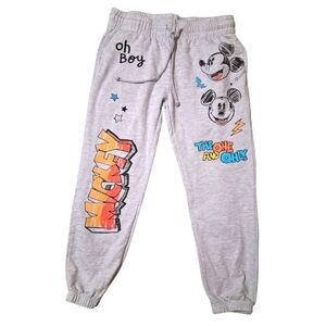 Disney Mickey Mouse Gray Graphic Embriodered Joggers Women's Sz Large